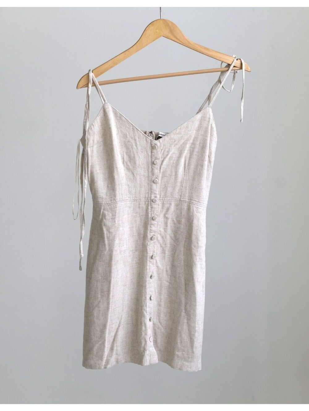 NWT Abercrombie & Fitch Linen Blend Mini Dress Small Petite Beige Tie Shoulder
